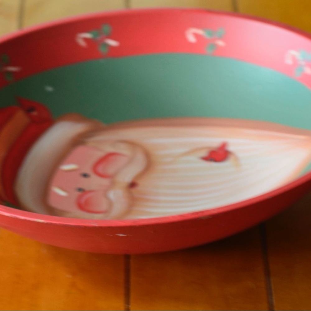 Santa Wooden Bowl 17.5” Festive Hand-Painted Holiday Décor